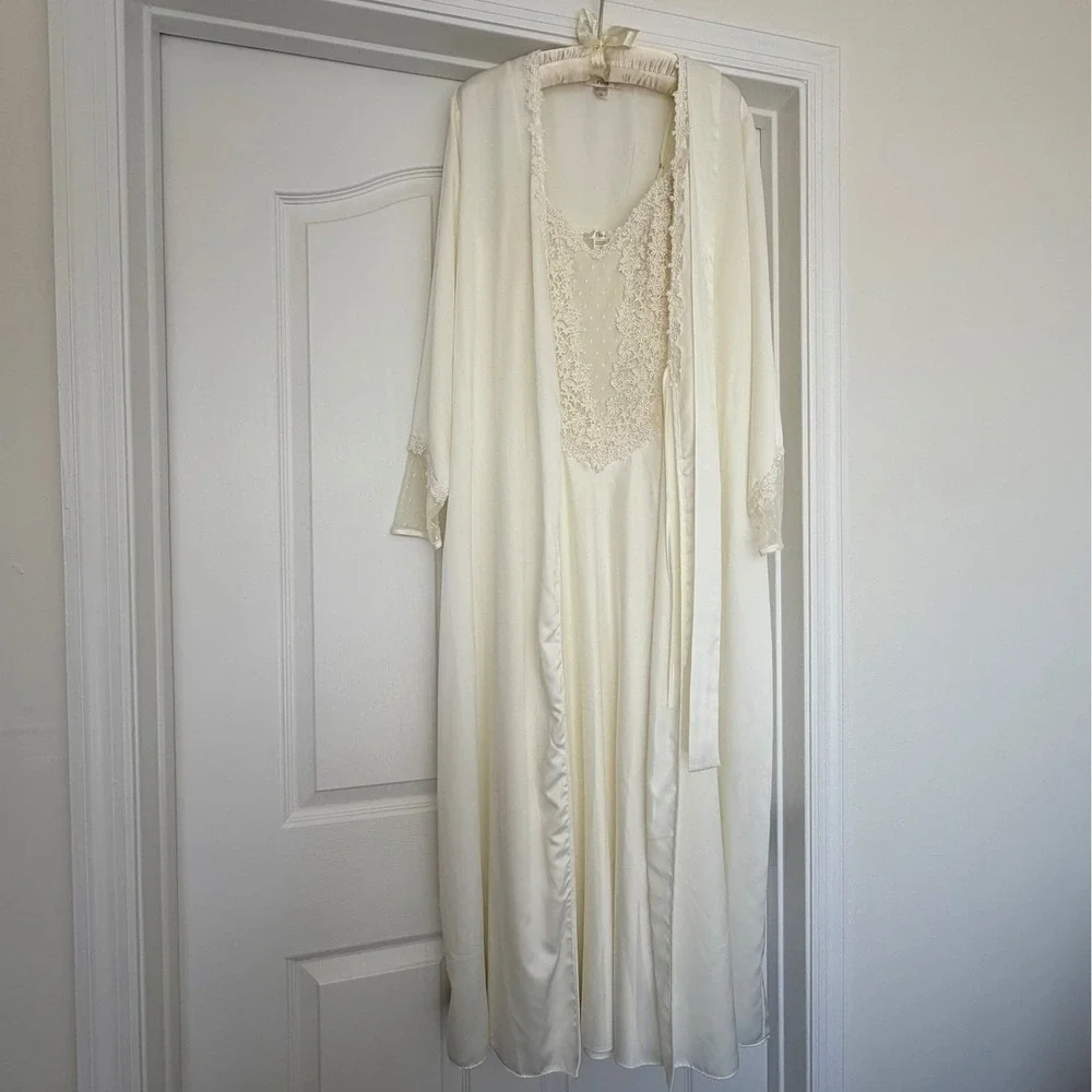 Bridal Ivory Lace Robe Set Flora Nightgown Slip‎ Honeymoon Romantic S